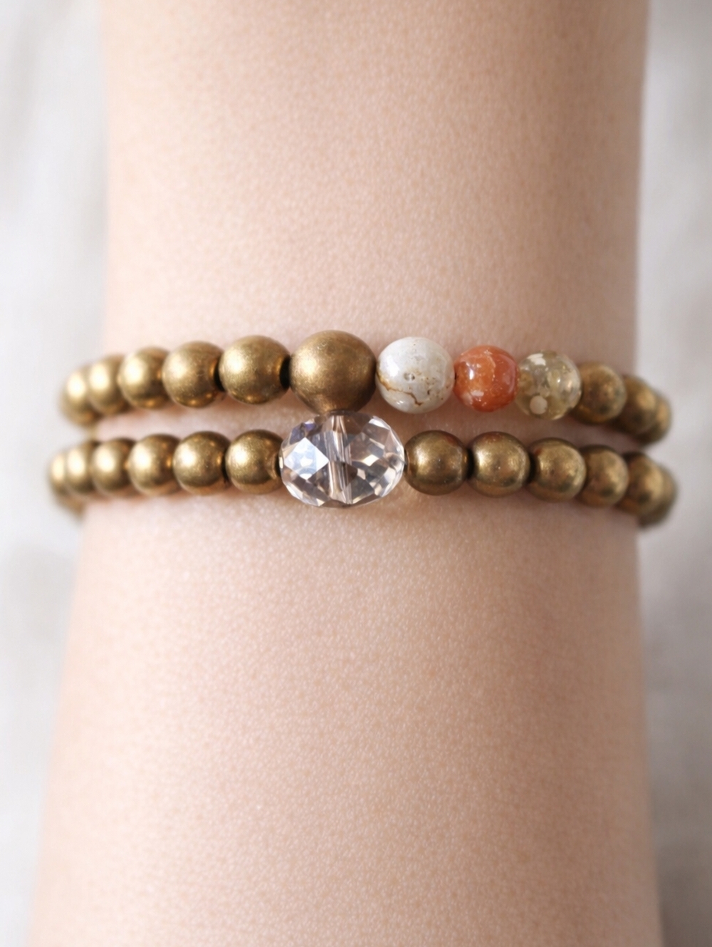 Set of 2 Gold Multicolor Beaded Stretchy Bracelets NWT - Fashion Jewelry A6